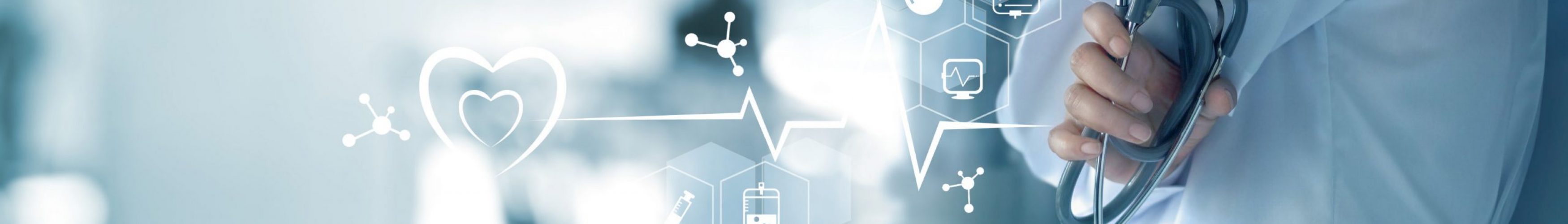 Medicine doctor with stethoscope in hand and icon medical network connection on  virtual screen interface. Modern medical technology and innovation concept